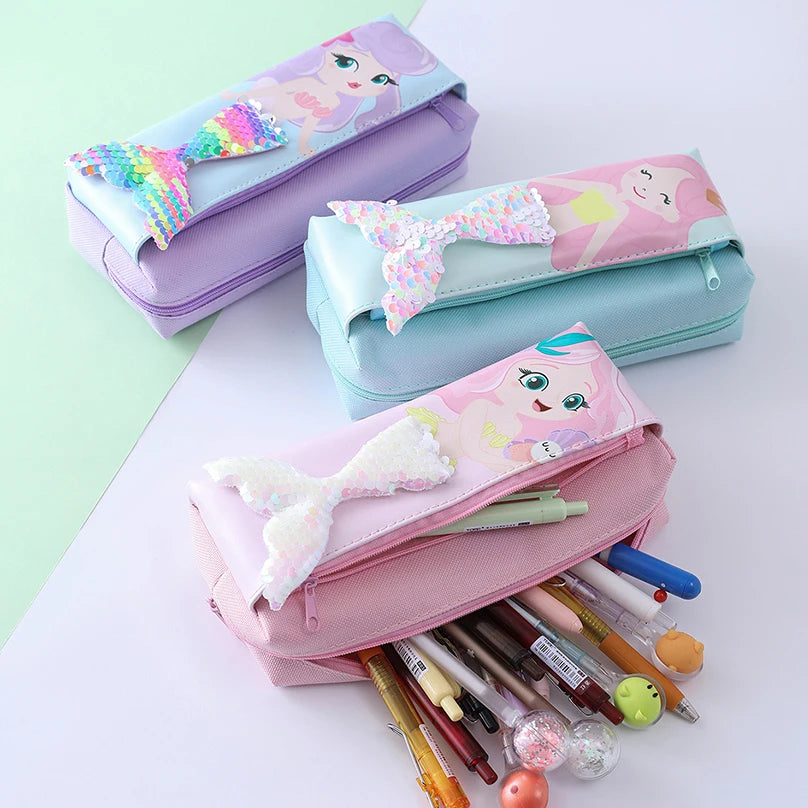 Mermaid Pencil Case Estuche Escolar Pencilcase School Supplies Sequins Pencil Pouch Kawaii Stationery Pencil Cases For Girls