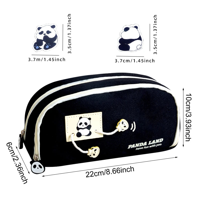 1 kawaii panda pencil bag, stationery storage bag for boys and girls, large capacity, 2 compartments, school student office stat