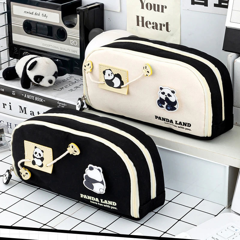 1 kawaii panda pencil bag, stationery storage bag for boys and girls, large capacity, 2 compartments, school student office stat