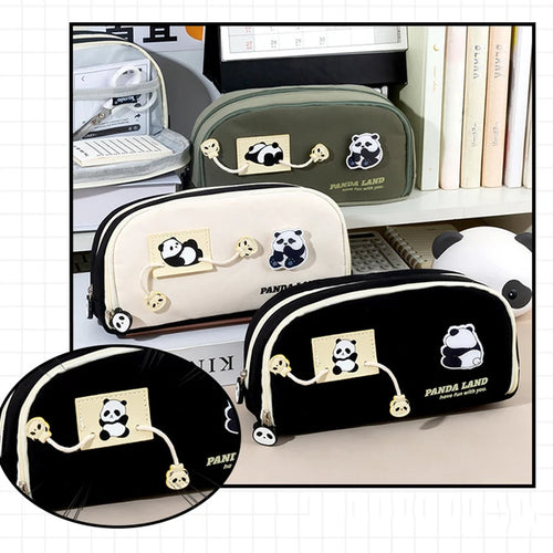 1 kawaii panda pencil bag, stationery storage bag for boys and girls, large capacity, 2 compartments, school student office stat