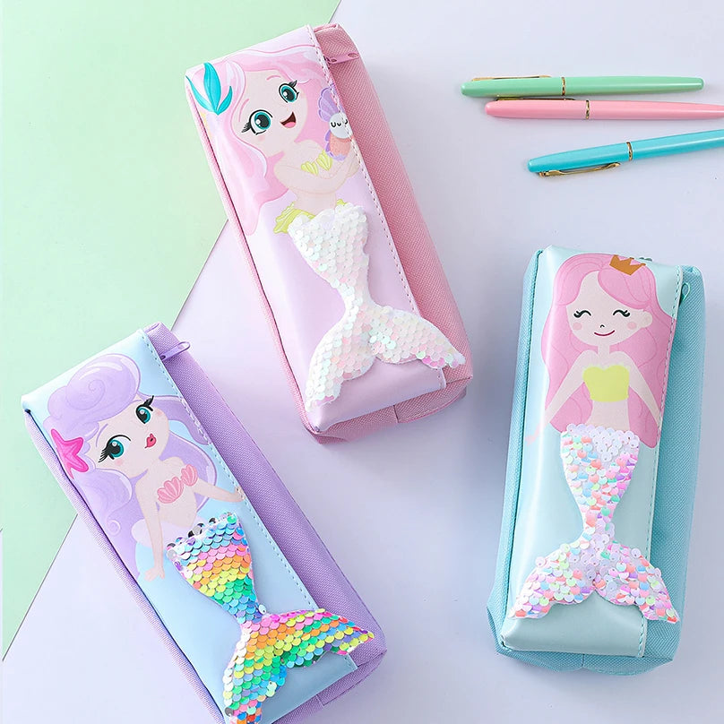 Mermaid Pencil Case Estuche Escolar Pencilcase School Supplies Sequins Pencil Pouch Kawaii Stationery Pencil Cases For Girls